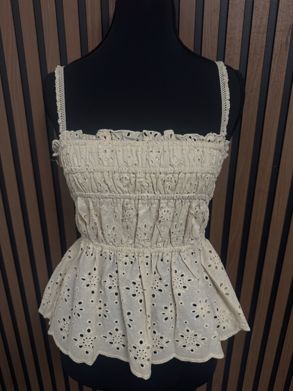 URBAN Romantics Cream Eyelet Smocked Peplum Camisole